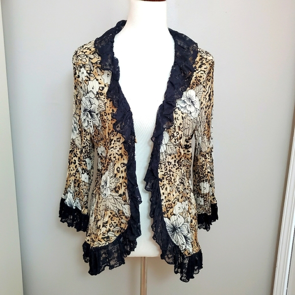 Agora Floral Cheetah Print Cardigan - Picture 2 of 12